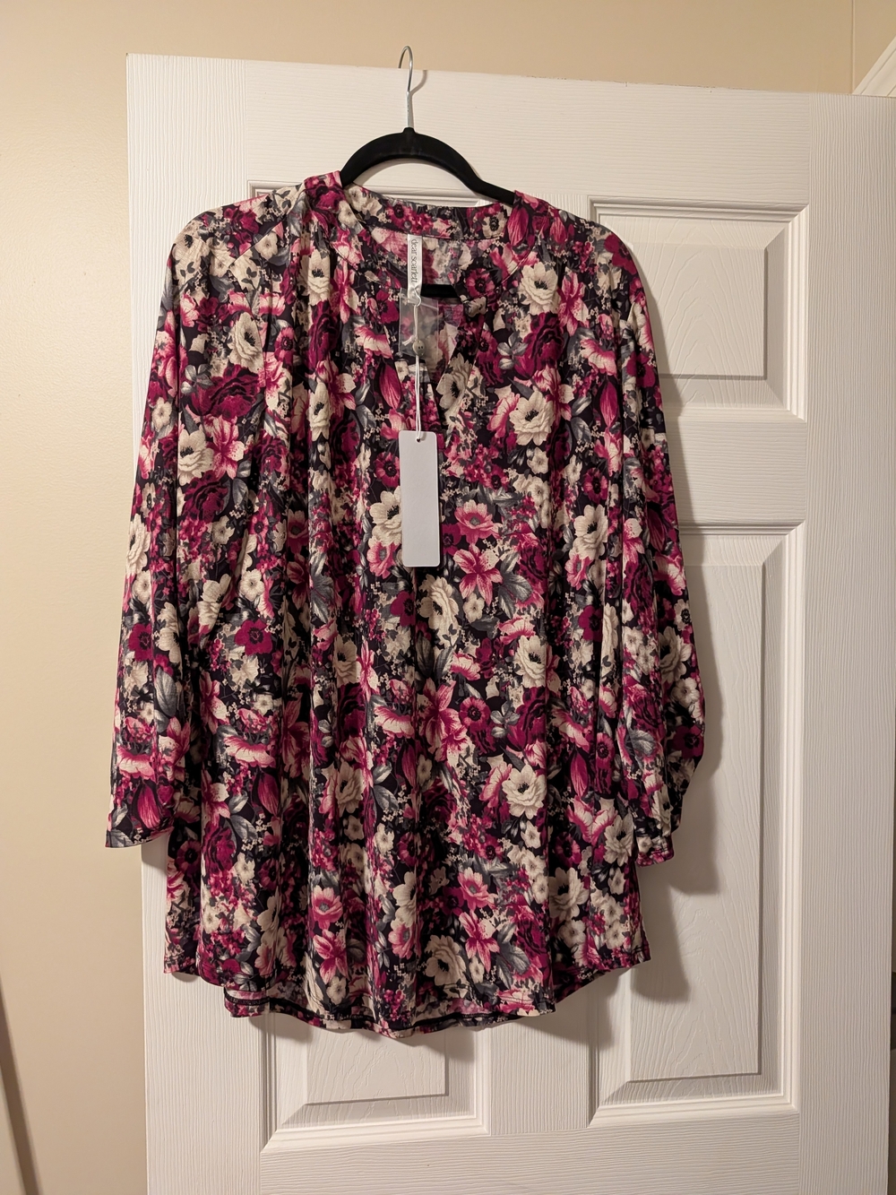 Dear Scarlett Floral V-Neck Blouse in Pink, Cream Burgundy